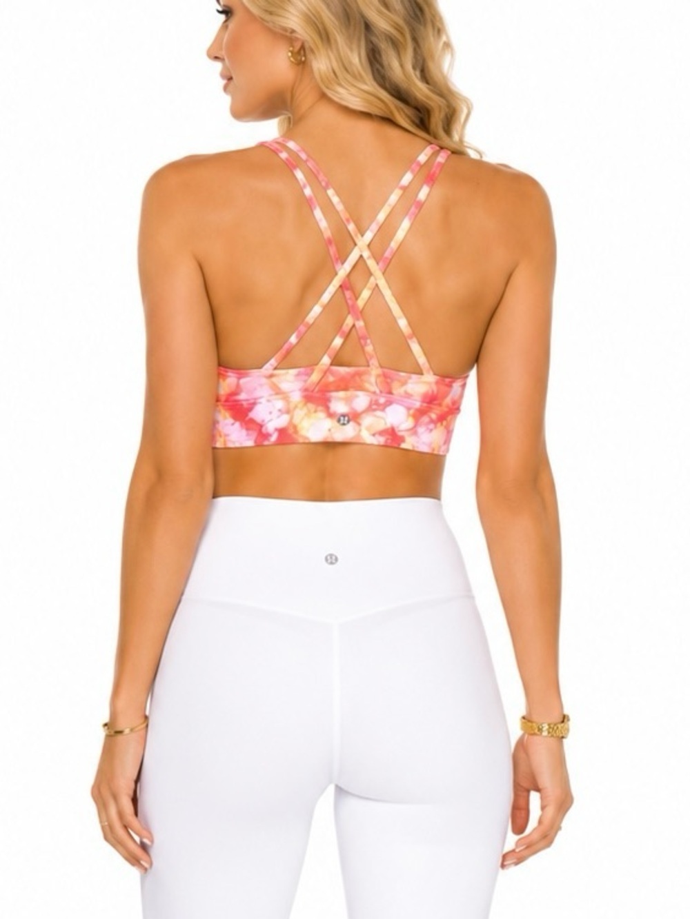 Lululemon Energy Bra HighNeck LongLine Shibori Dual Grapefruit Florid Orange Sz4